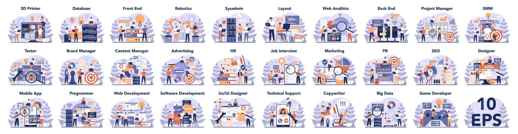 Premium Vector | Big it profession set programmer write software and ...