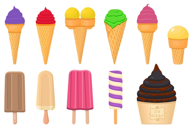 コーンワッフルカップのビッグキットアイスクリームアイスキャンディーのさまざまな種類