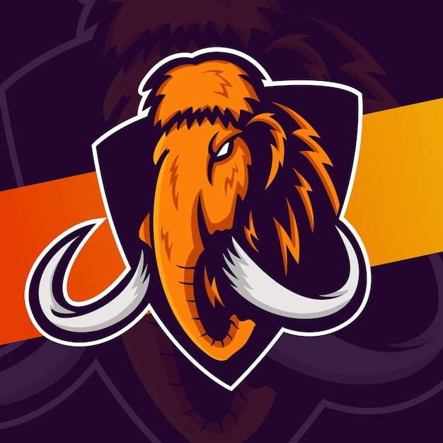 Grande mascotte testa di mammut esport logo design personaggio per lo sport e il logo del gioco