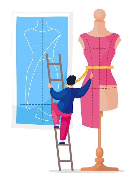 Vector big mannequin with measuring tape and tiny man