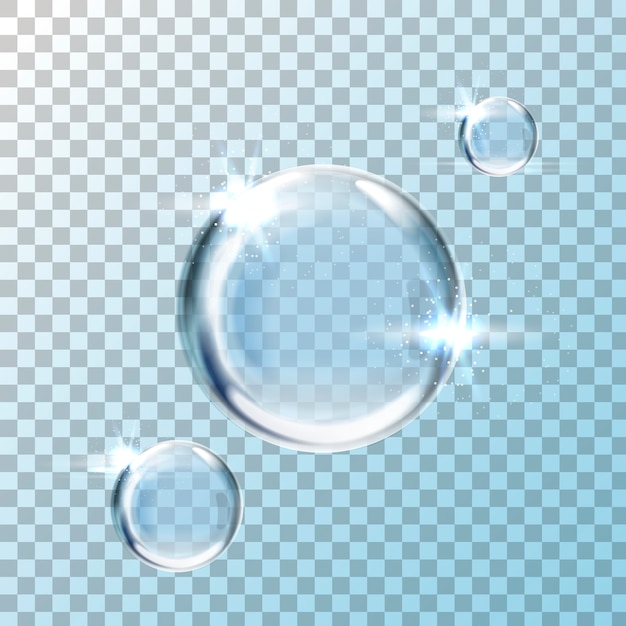 Big, medium and small water bubble elements, transparent background,  illustration