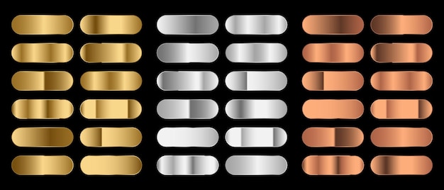 Big metal pack. Collection of gold, silver and bronze gradient for design. Vector gradients set. Vector illustration