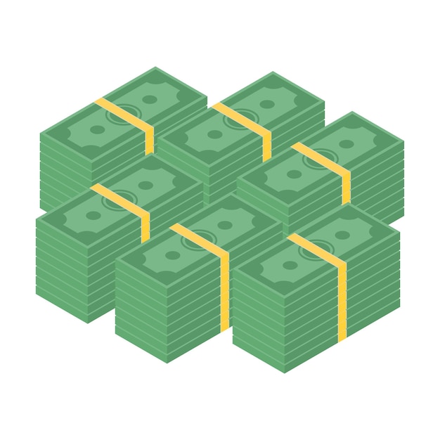 Vector big money concept big pile of cash hundreds of dollars isometry vector illustration