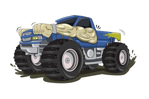 Monster Truck Vector Cartoon Vehicle or Car and Extreme Transport  Illustration Set of Heavy Monstertruck with Large Stock Vector -  Illustration of fire, cartoon: 118152663