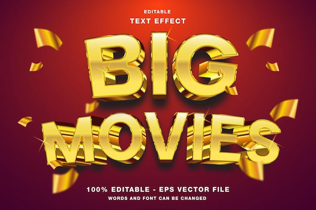 Vector big movies luxury gold 3d editable text effect