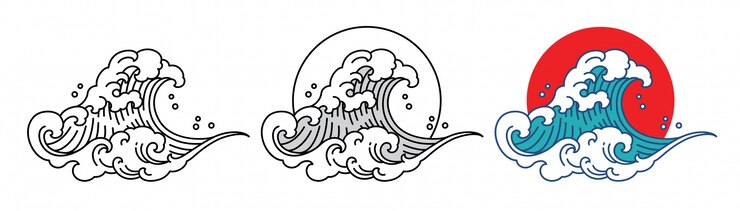 Vector big ocean wave and sun set.