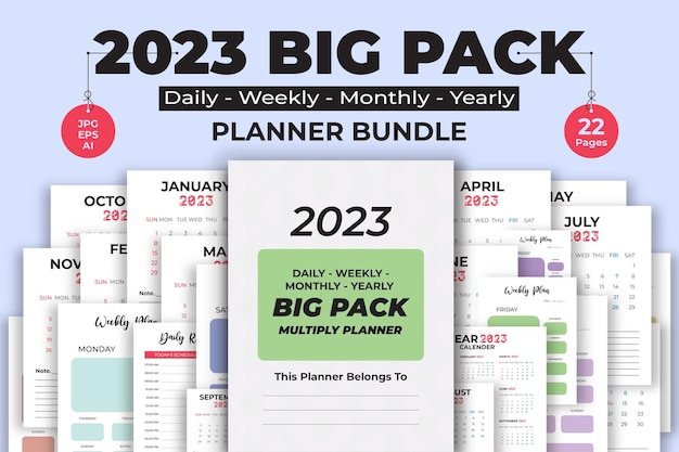 Vector big pack planner bundle kdp interior - included monthy - daily - weekly - yearly plans