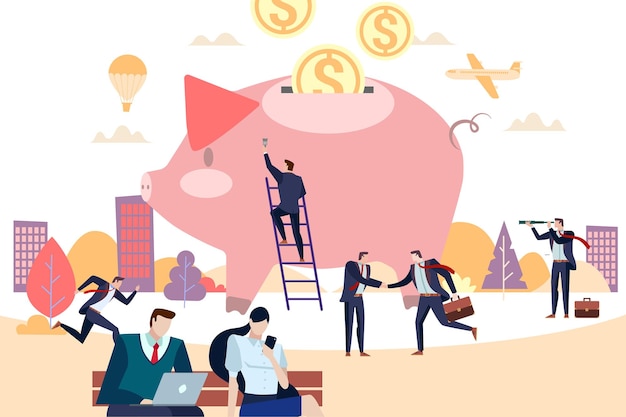 Big piggybank with coins in the city Concept Flat illustration