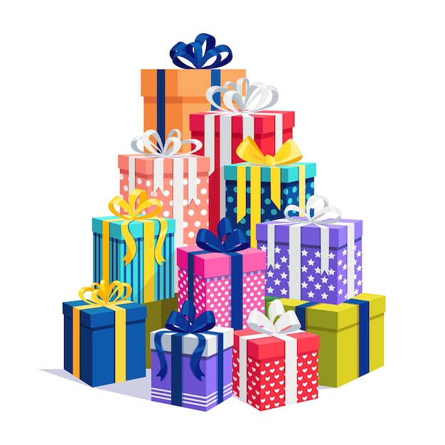 Big pile of gift box isolated on white