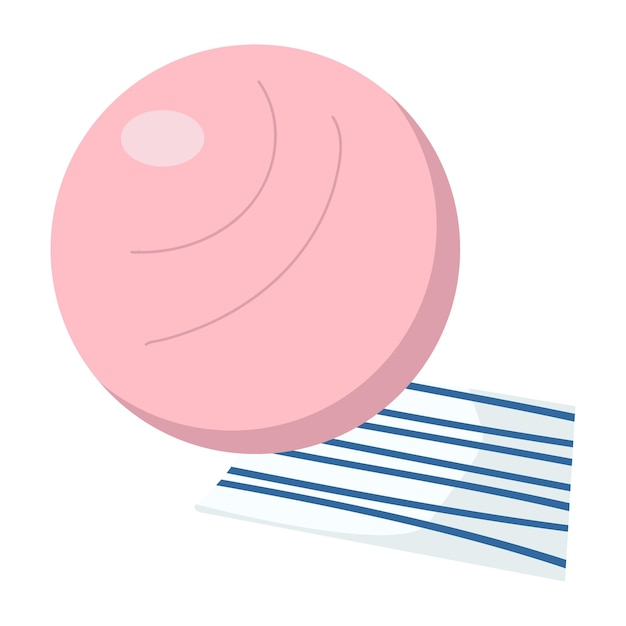 체육관 세미 플랫 컬러 벡터 개체에서 운동을 위한 큰 분홍색 공 흰색 운동 체육관 장비 웹 그래픽 디자인 및 애니메이션을 위한 간단한 만화 스타일 그림에 전체 크기 항목