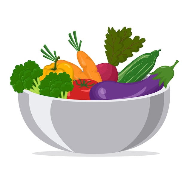 Vector big plate with vegetables in flat style