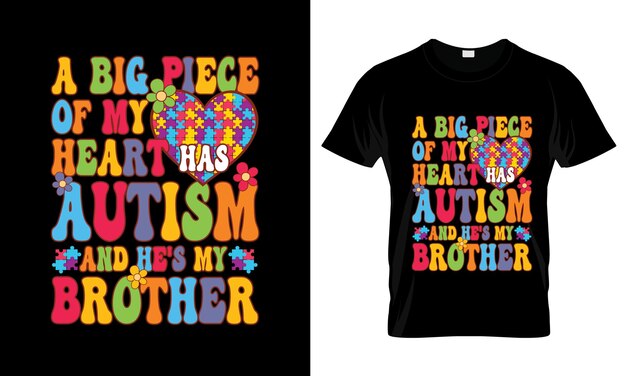 A Big Plece of My Heart Autism colorful Graphic TShirt Autism TShirt Design