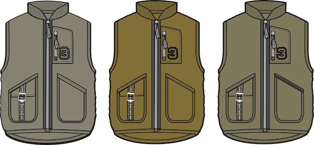 Big Pockets Vests Vector Template illustration