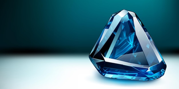 A big precious blue crystal like a sapphire with highlights and shadow on a color background Faceted gemstone