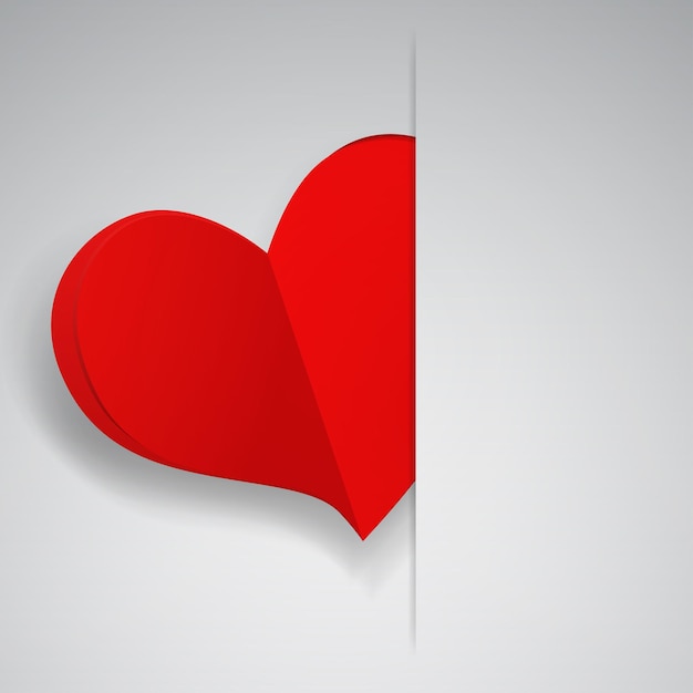 Vector big red heart inserted into a cutout in a sheet of white paper