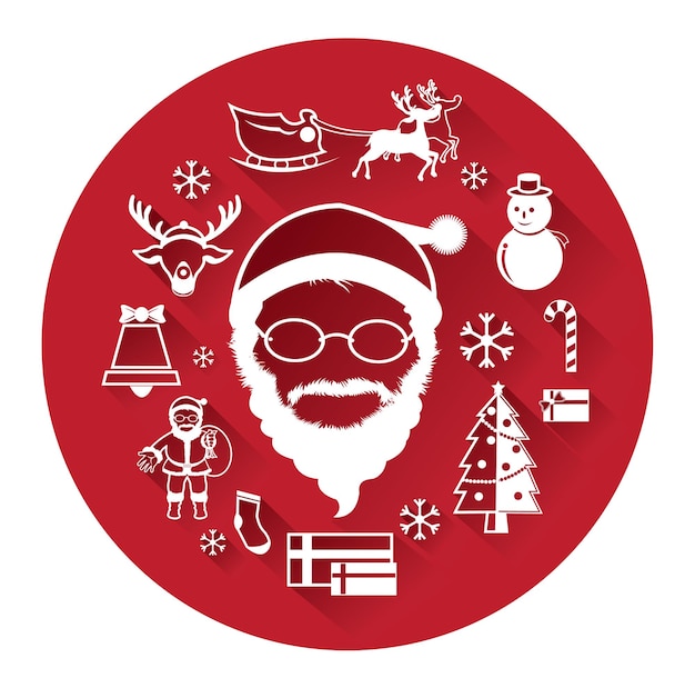 Vector big red icons of santa claus and christmas day