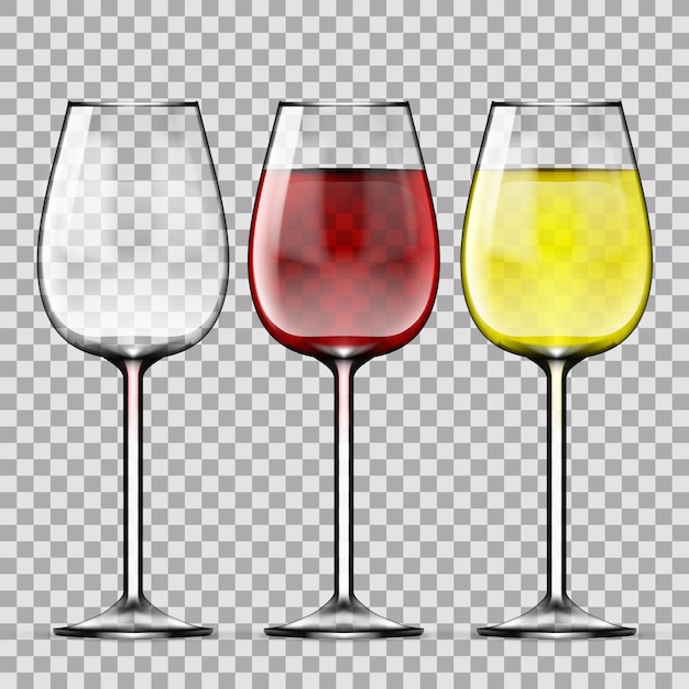 Vector big reds wine empty glass of red and white wine