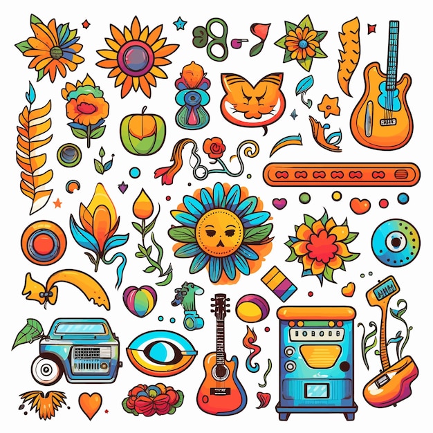 Vector big_retro_set_of_stickers_with_hippie_culture