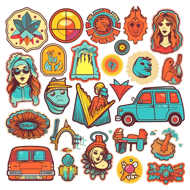 Vector big_retro_set_of_stickers_with_hippie_culture