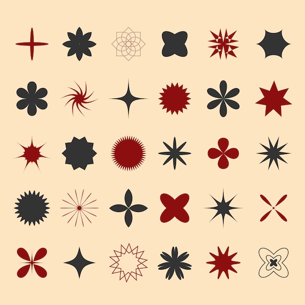 Вектор Большой ретро-винтажный набор геометрических форм светлый фон модные абстрактные минималистские фигуры звезды