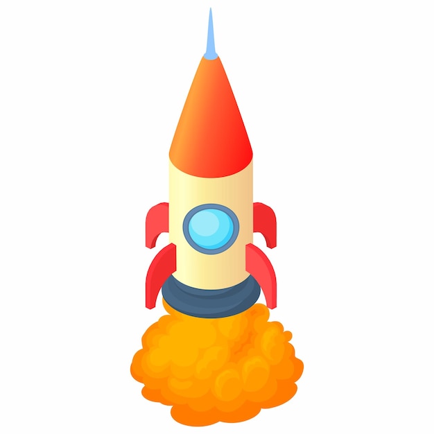 Big rocket icon in cartoon style isolated on white background Aircraft symbol