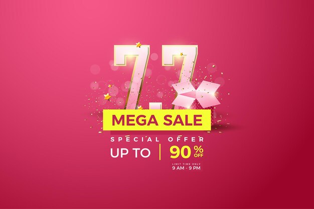 Vector big sale at 7 7 with pink gift box numbers and illustration