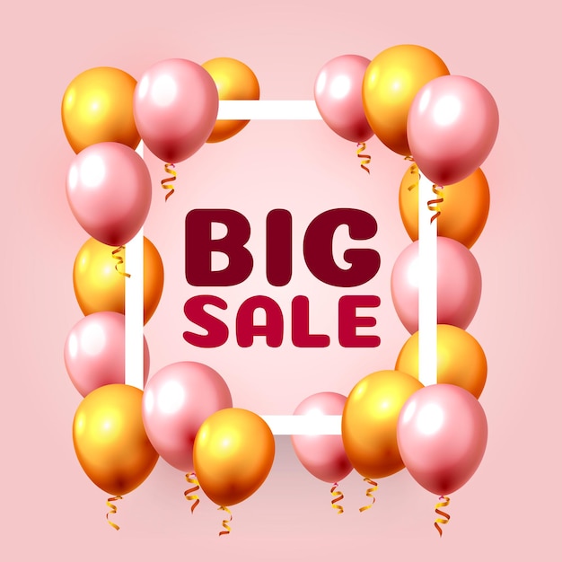 Vector big sale balloon market frame on the pink background. vector illustration