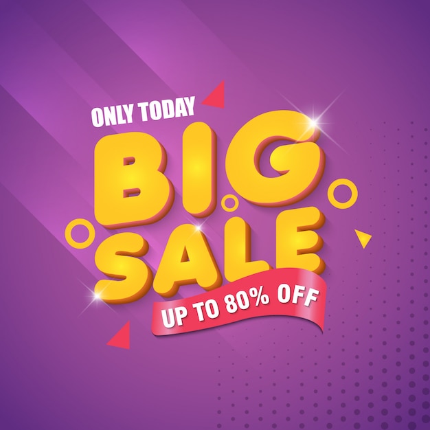 Big sale banner design template with purple background