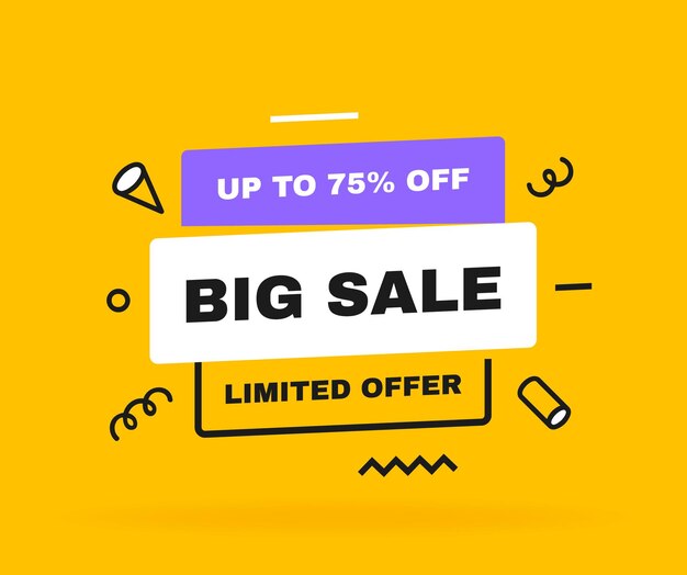 Big sale banner design with geometric elements limited offer up to 75 percent off banners template design for business promotion sale and advertising vector illustration