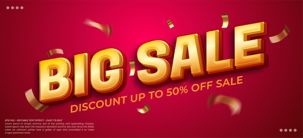 Vector big sale banner design with text effect editable 3d text style