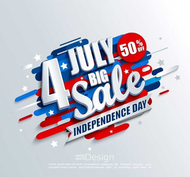 Big sale banner for independence day 4th of july in usa