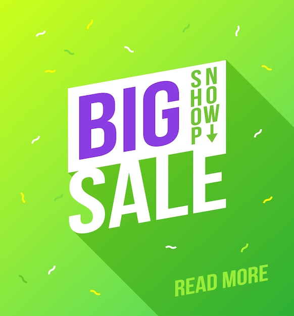 Big sale banner. Sale and discounts. Flat design banner template. Template with big sale for promotion design. Vector template. Store poster vector. Store flyer label.