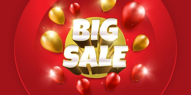 Vector big sale banner with 3d text and balloons isolated on red background special offer banner or poster template design for social media and website discount promotion design