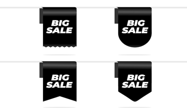 Big sale black ribbon and tag isolated on white background