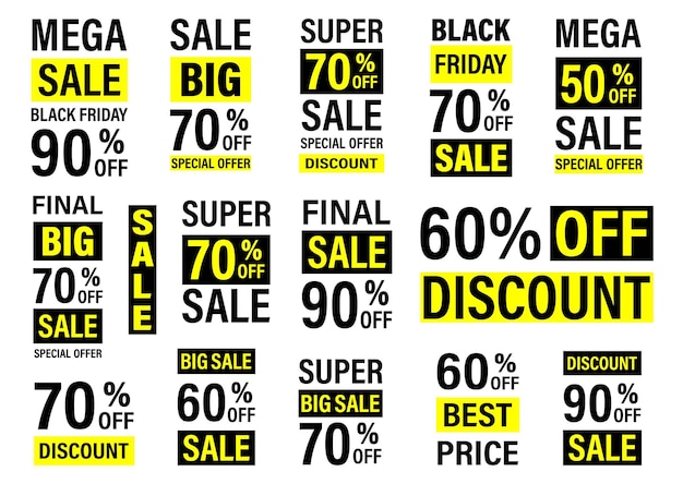 Vector big sale collection for banners labels posters black friday sale vector illustration