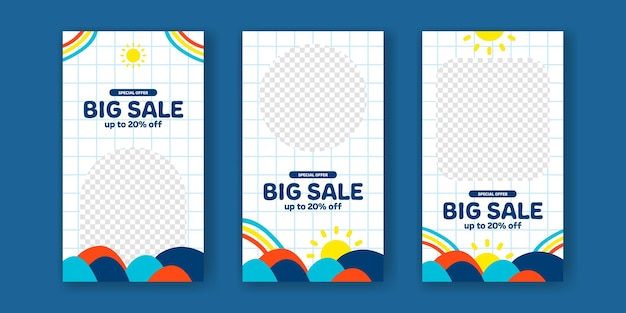 Big sale cute stories social media sale banner with memphis element for kid toddler