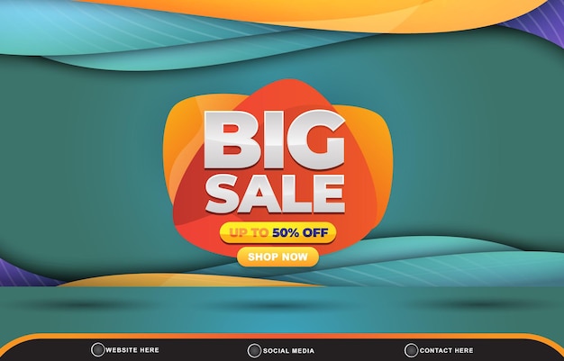 Vector big sale discount template banner with blank space for product sale with abstract gradient blue and orange background design