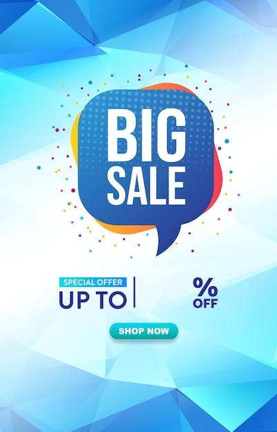 big sale discount template banner with copy space for product sale with abstract gradient blue and white background design