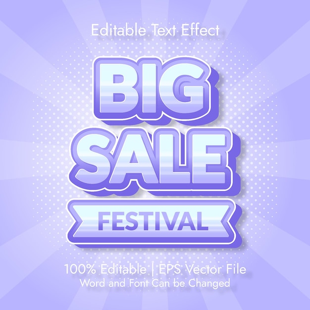Big sale festival 3d editable text effect premium vector