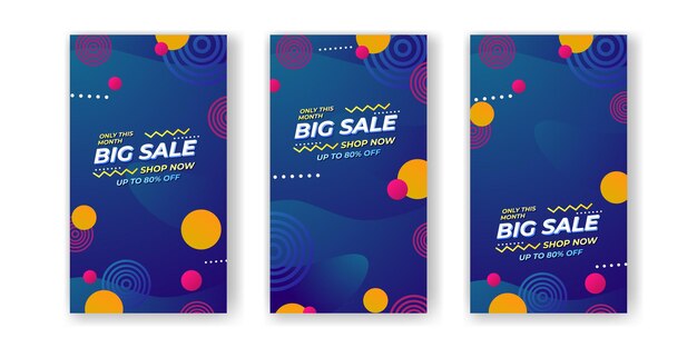 Grande offerta di vendita storie sui social media promozione banner pubblicitario post sui social media con sfondo blu con motivo a cerchio astratto