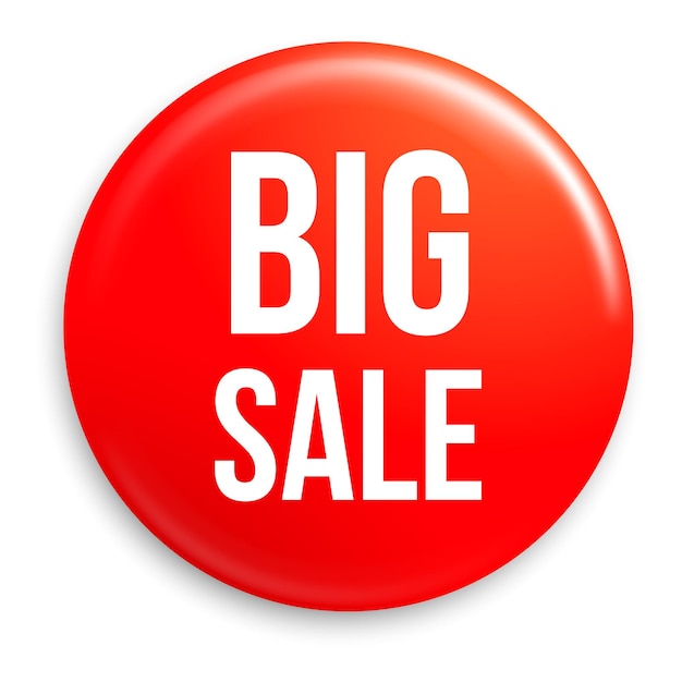 Big sale pin badge Red realistic mockup isolated on white background