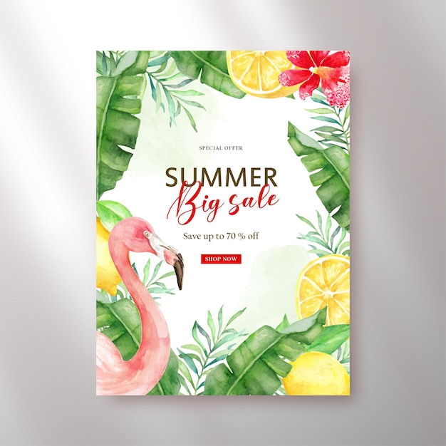 Vector big sale poster tropical florals and flamingo watercolor