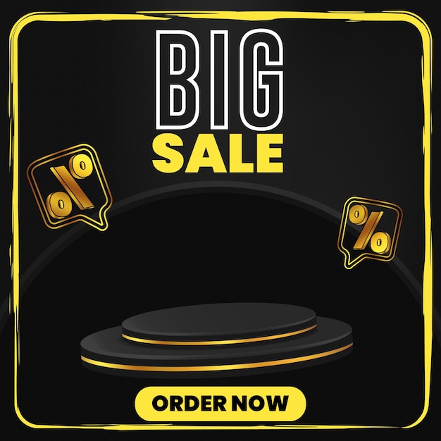 Big sale promotion post with a golden round podium product promotion