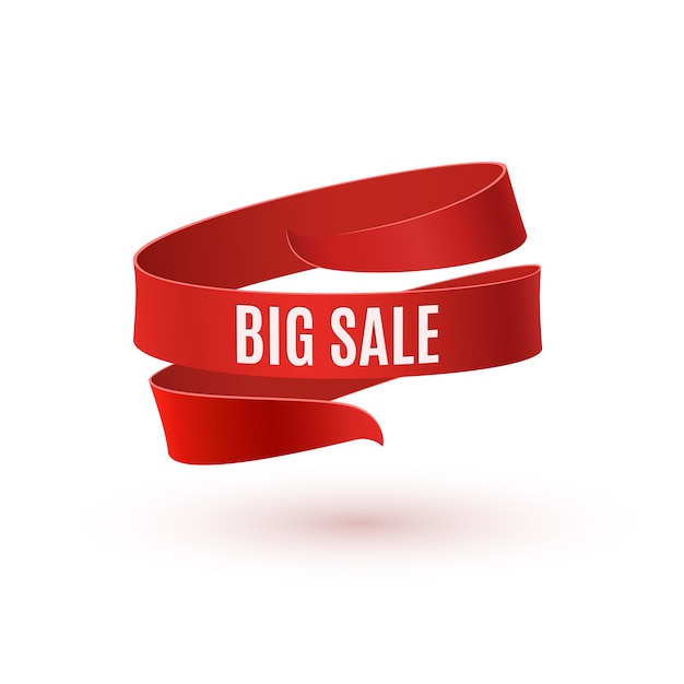 Big sale. Red ribbon  on white background.