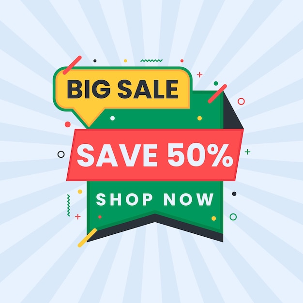 big sale save 50 off shop now promotion offer banner design