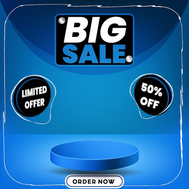 Big sale social media promotion post with a round podium