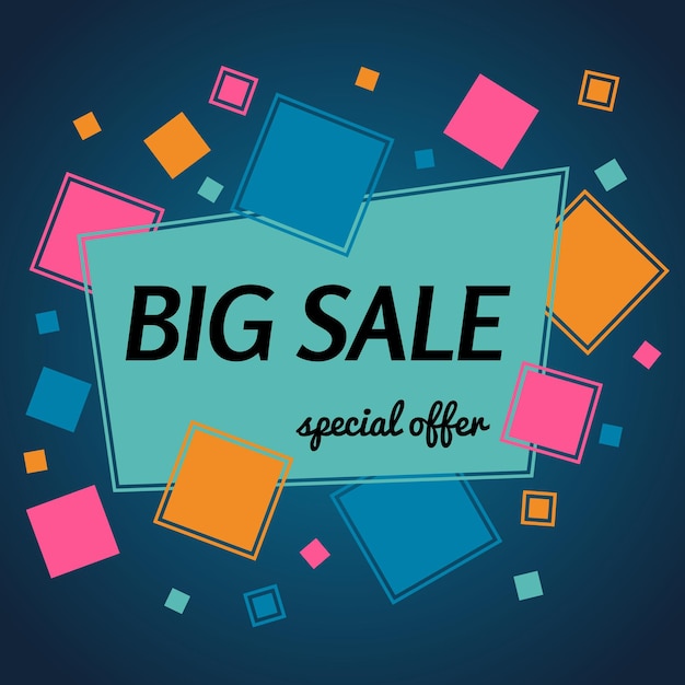 Big sale special offer banner with ribbon.  Vector background with colorful design elements. Vector illustration.