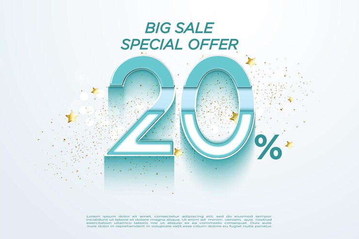 Big sale special offer with realistic 3d figures.