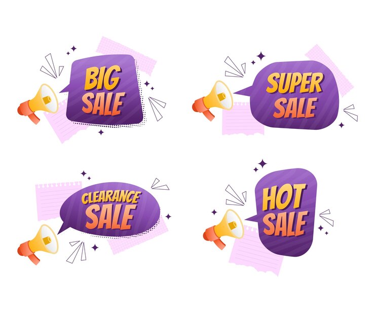 Big sale Super sale Clearance sale Hot sale banner design with megaphone for marketing promotion