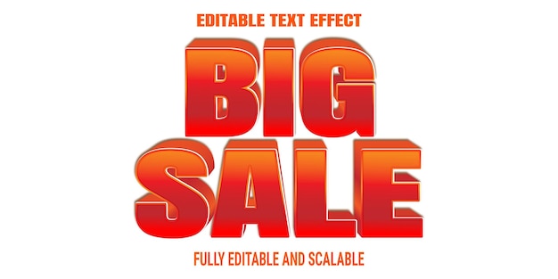 Big sale text effect in 3d style with a bright red color